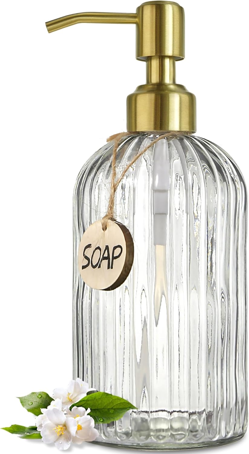 18 Oz Clear Glass Soap Dispenser with Rust Proof Stainless Steel Pump, Refillable Liquid Hand Soap Dispenser