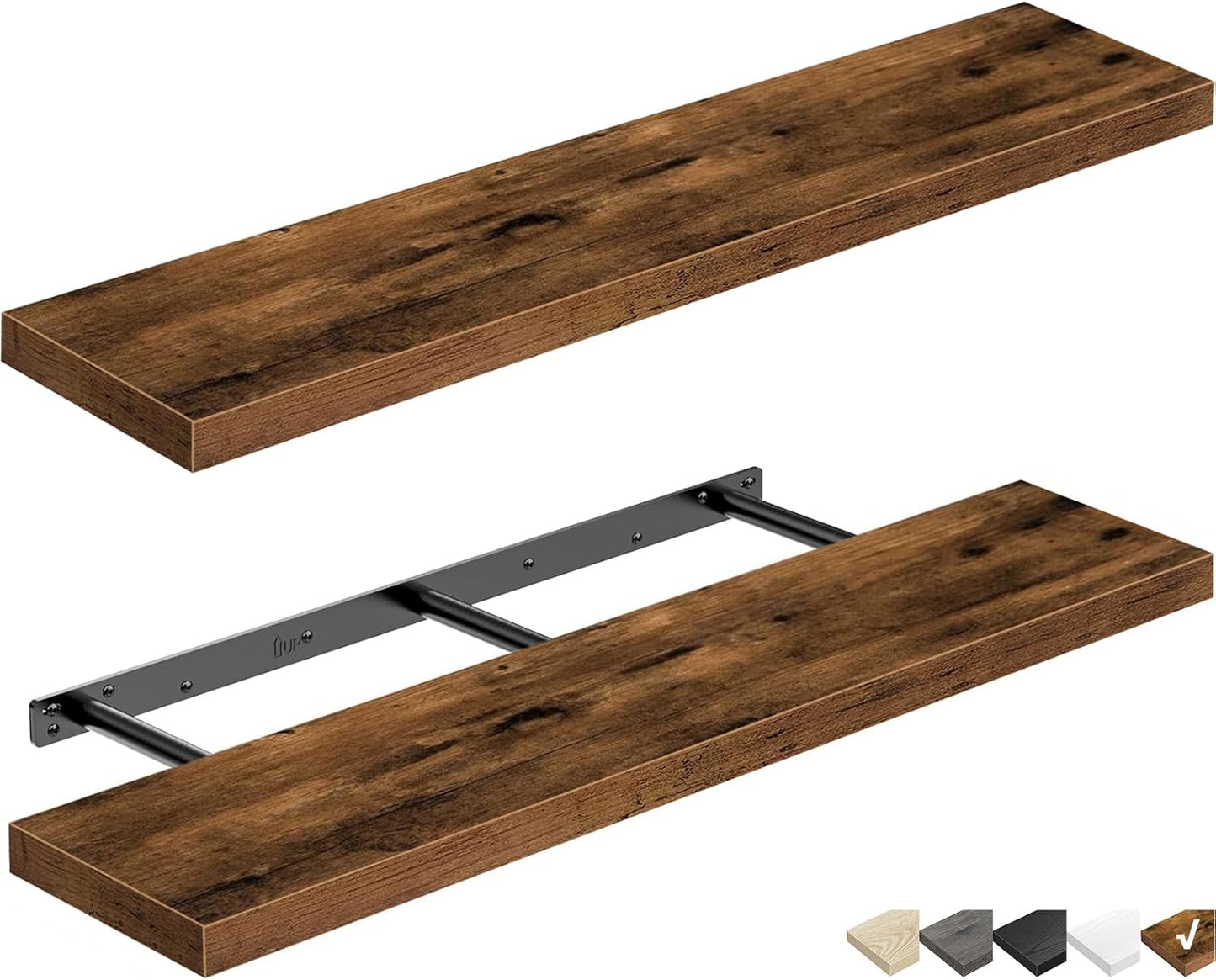 Floating Wall Shelf 24 Inches Long Farmhouse Decor, Wall Mounted 24 X 9 Inch Set of 2