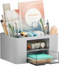 Pen Organizer with 2 Drawer, Multi-Functional Pencil Holder for Desk, Desk Organizers and Accessories with 5 Compartments + Drawer 