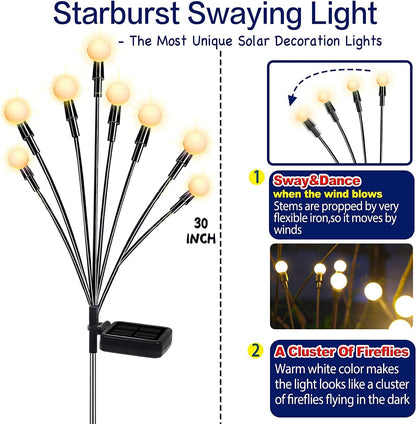 Solar Garden Lights - Sway by Wind, Solar Outdoor Lights, High Flexibility Iron Wire & Heavy Bulb Base, Warm White
