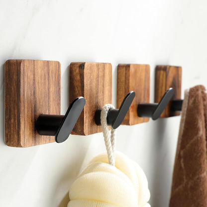 Adhesive Hooks - 4 Pack Hooks for Towels/Coats, Wall Hooks Stick on any Surface (Matte Black, Stainless Steel)