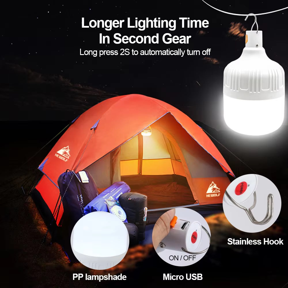 USB Rechargeable, LED, Portable Camping Light Bulb 