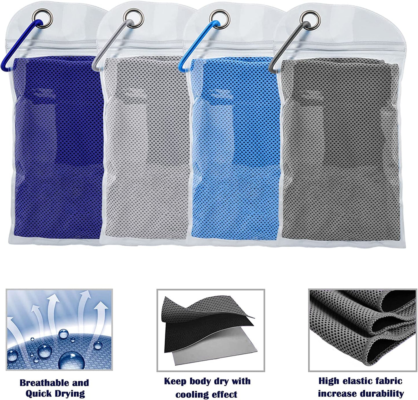 Cooling Towel 4 Pack, (40"X12") Soft, Breathable, for Hot Weather, etc.