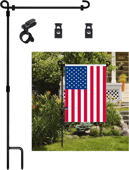 Garden Flag Stand, Flag Pole Holder, Metal Powder-Coated, Weather-Proof Paint with One Tiger Clip and Two Spring Stoppers without Flag
