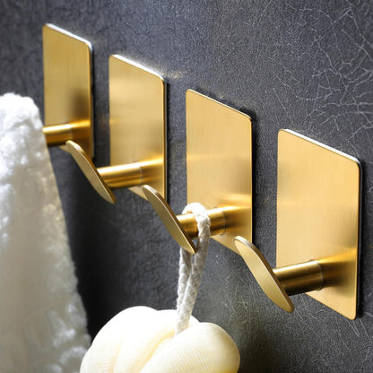 Adhesive Hooks - 4 Pack Hooks for Towels/Coats, Wall Hooks Stick on any Surface (Matte Black, Stainless Steel)