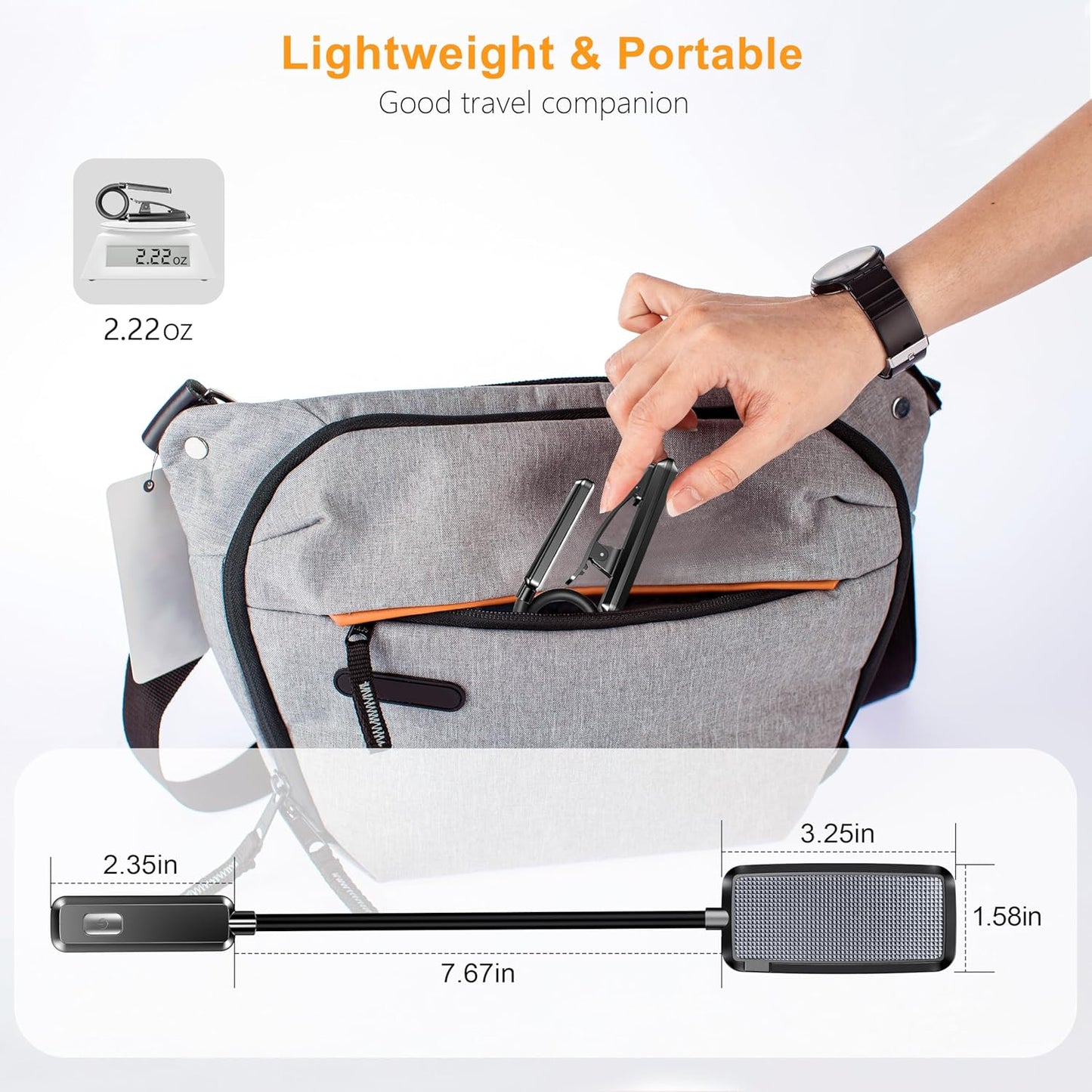 9 LED, Rechargeable, Small, Clip-On Book Light, 3 Color Temperatures, Stepless Dimming Brightness, 80 Hr Runtime