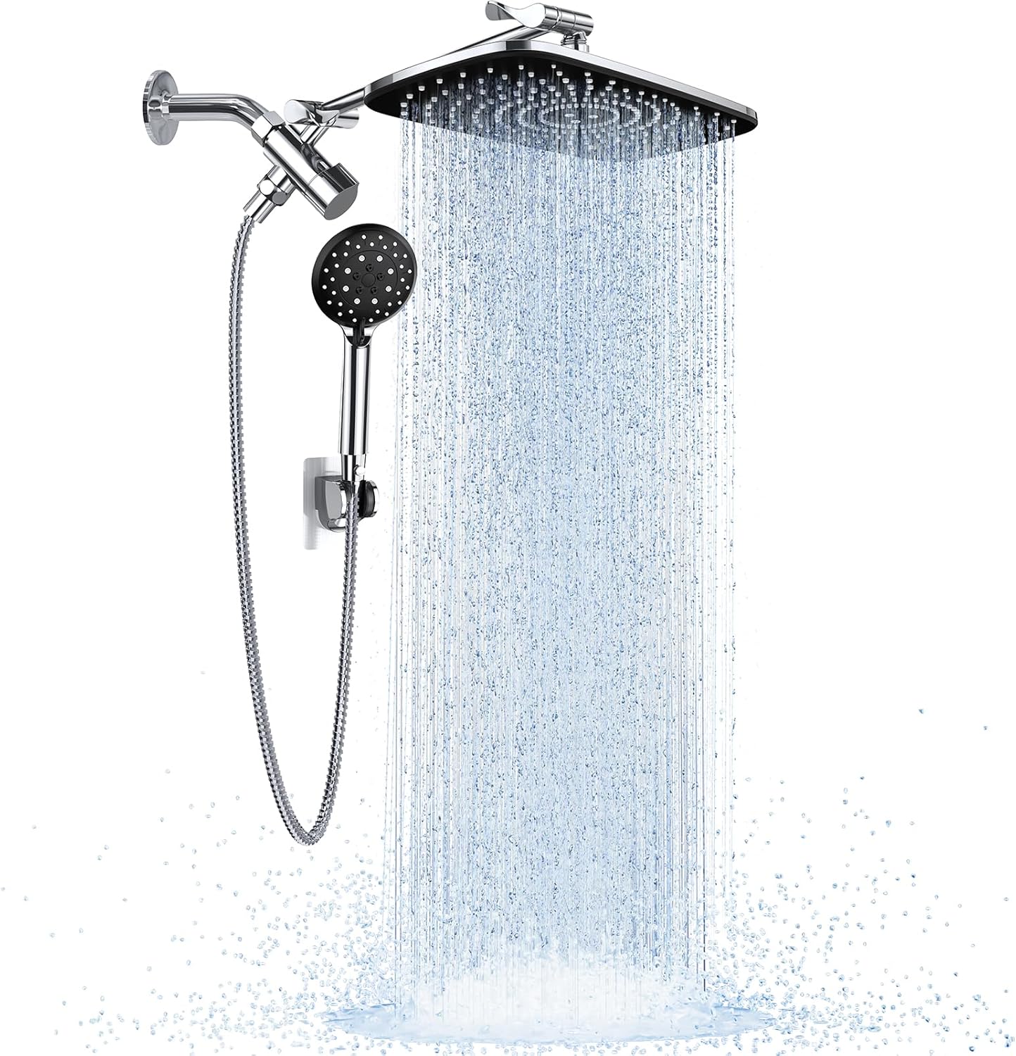 High Pressure Rain Shower Head Combo with Extension Arm- Wide Showerhead with 6 Handheld Water Spray - Adjustable Dual Shower with Anti-Clog Nozzles 