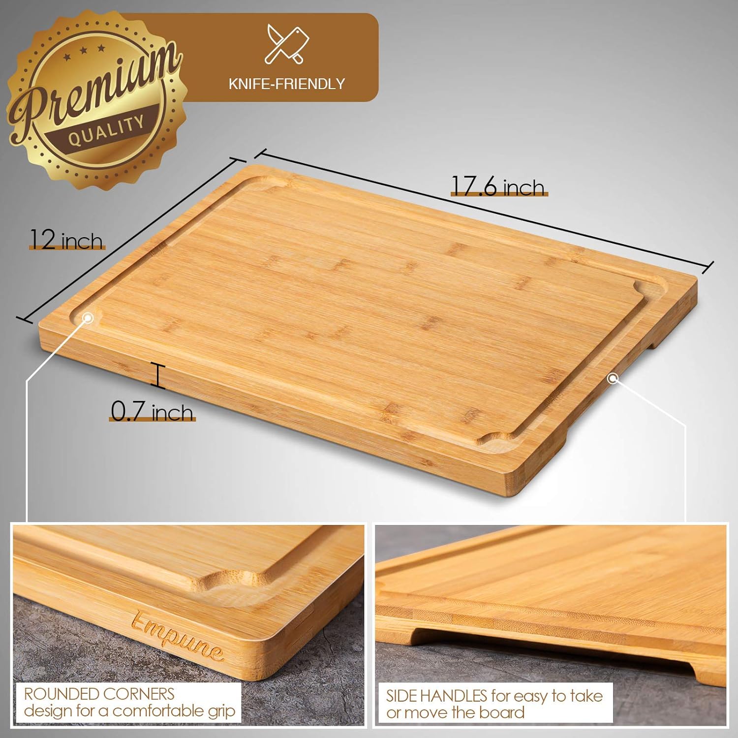 Extra Large Cutting Board, 17.6" Bamboo Cutting Boards for Kitchen with Juice Groove and Handles, Heavy Duty Serving Tray