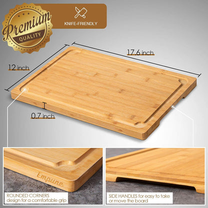 Extra Large Cutting Board, 17.6" Bamboo Cutting Boards for Kitchen with Juice Groove and Handles, Heavy Duty Serving Tray