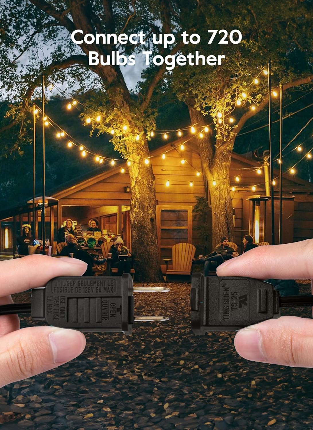 Outdoor String Lights - Connectable Dimmable LED Lights with G40 Globe Plastic Bulbs, All Weatherproof Hanging Lights (50 Ft - 25 LED Bulbs)