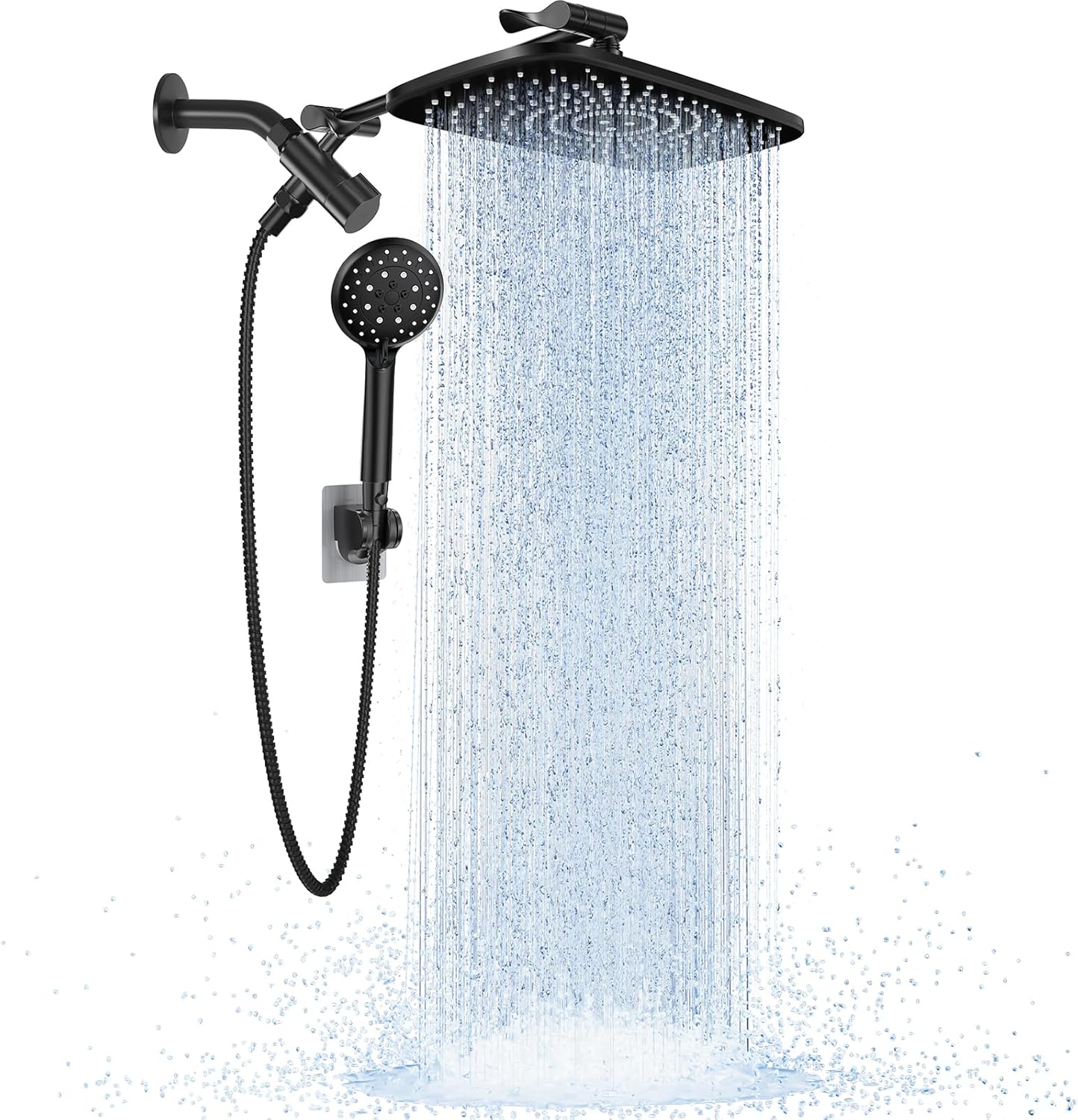 High Pressure Rain Shower Head Combo with Extension Arm- Wide Showerhead with 6 Handheld Water Spray - Adjustable Dual Shower with Anti-Clog Nozzles 