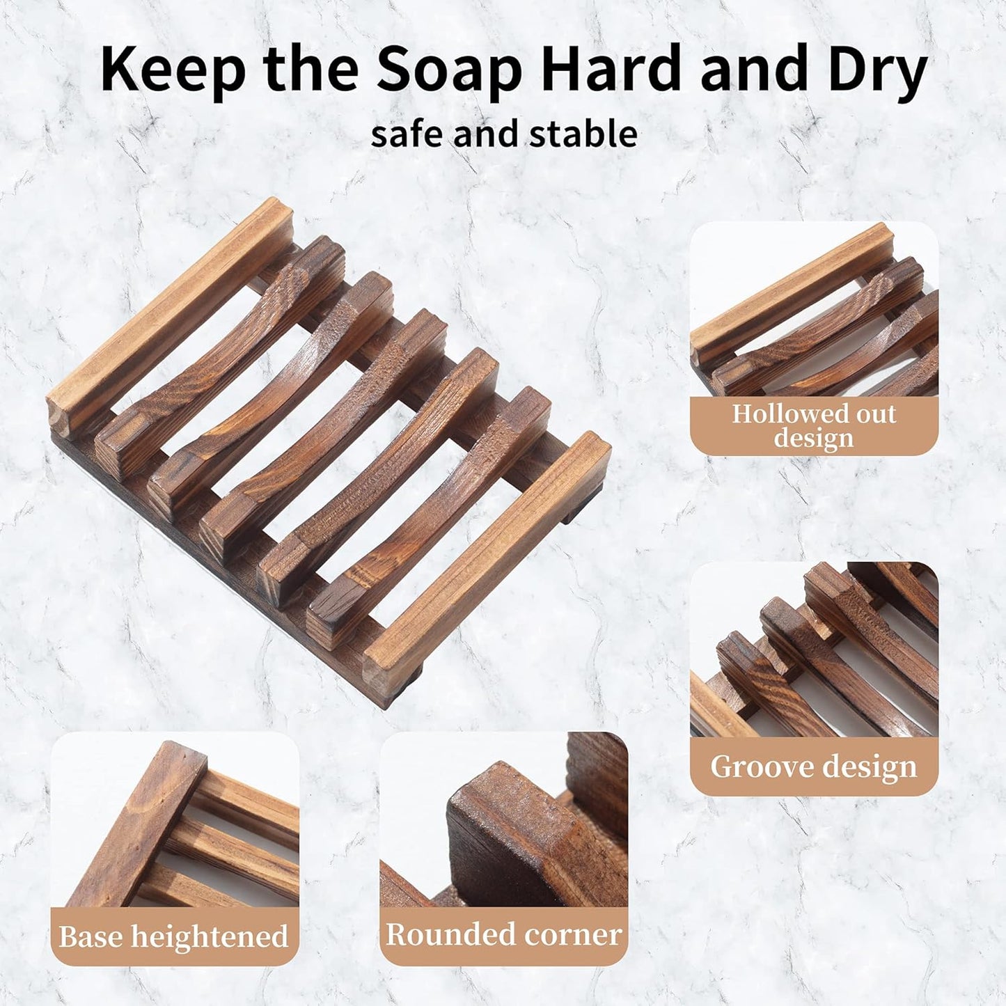 Wooden Soap Dish for Shower, Set of 2, Self Draining Bar Soap Holder