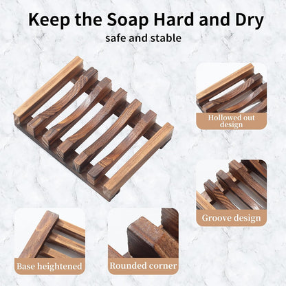 Wooden Soap Dish for Shower, Set of 2, Self Draining Bar Soap Holder