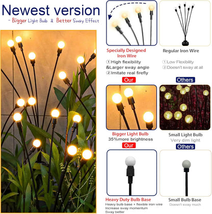 Solar Garden Lights - Sway by Wind, Solar Outdoor Lights, High Flexibility Iron Wire & Heavy Bulb Base, Warm White