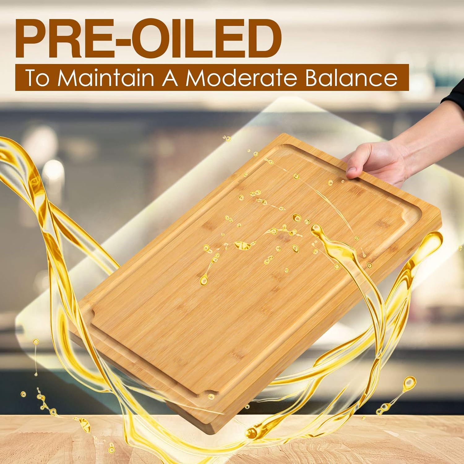 Extra Large Cutting Board, 17.6" Bamboo Cutting Boards for Kitchen with Juice Groove and Handles, Heavy Duty Serving Tray