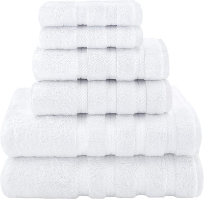 6 Piece Towel Set, 2 Bath Towels 2 Hand Towels 2 Washcloths, 100% Cotton Turkish Towels for Bathroom, White Towel Sets