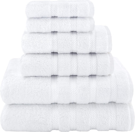 6 Piece Towel Set, 2 Bath Towels 2 Hand Towels 2 Washcloths, 100% Cotton Turkish Towels for Bathroom, White Towel Sets