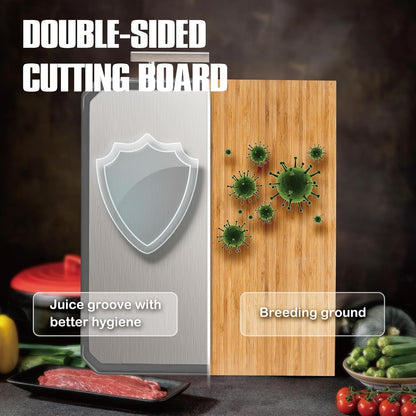 Stainless Steel Cutting Board, Double Sided Stainless Steel/Wheat Straw, Dishwasher Safe, Non Toxic Chopping Board
