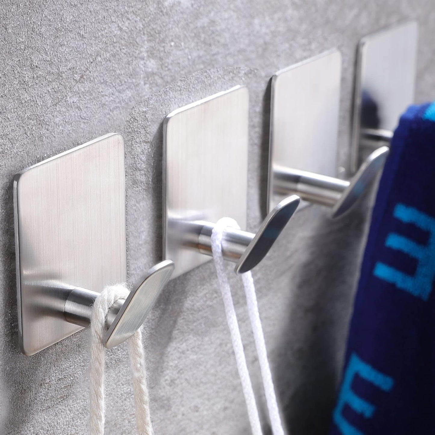 Adhesive Hooks - 4 Pack Hooks for Towels/Coats, Wall Hooks Stick on any Surface (Matte Black, Stainless Steel)
