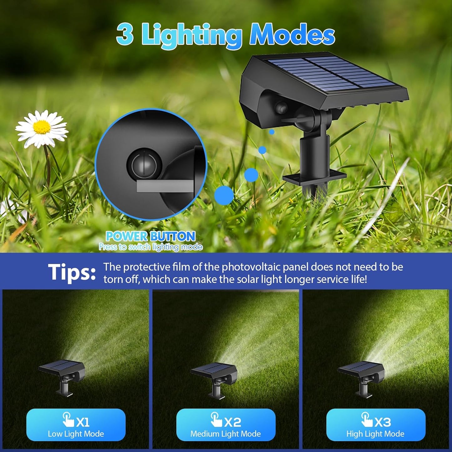 Outdoor Solar Lights, Waterproof IP68, 56 LED, 3 Lighting Modes Solar Powered Garden Yard Spot Lights - 4 Pack (Cool White)