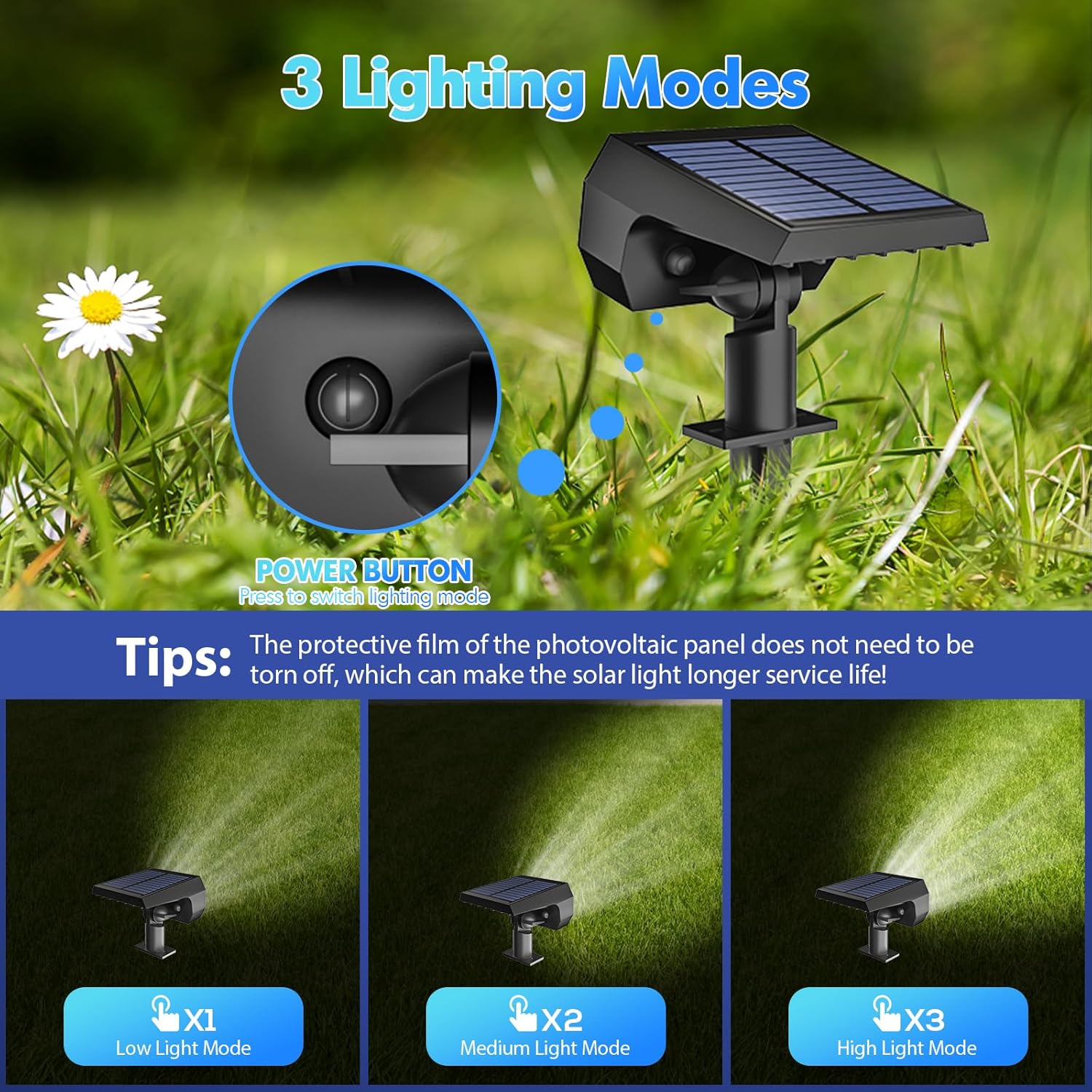 Outdoor Solar Lights, Waterproof IP68, 56 LED, 3 Lighting Modes Solar Powered Garden Yard Spot Lights - 4 Pack (Cool White)