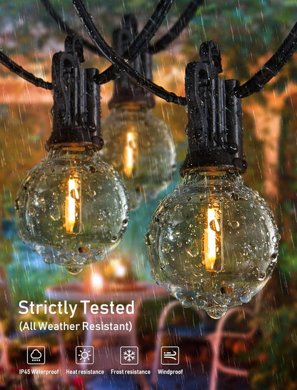 Outdoor String Lights - Connectable Dimmable LED Lights with G40 Globe Plastic Bulbs, All Weatherproof Hanging Lights (50 Ft - 25 LED Bulbs)