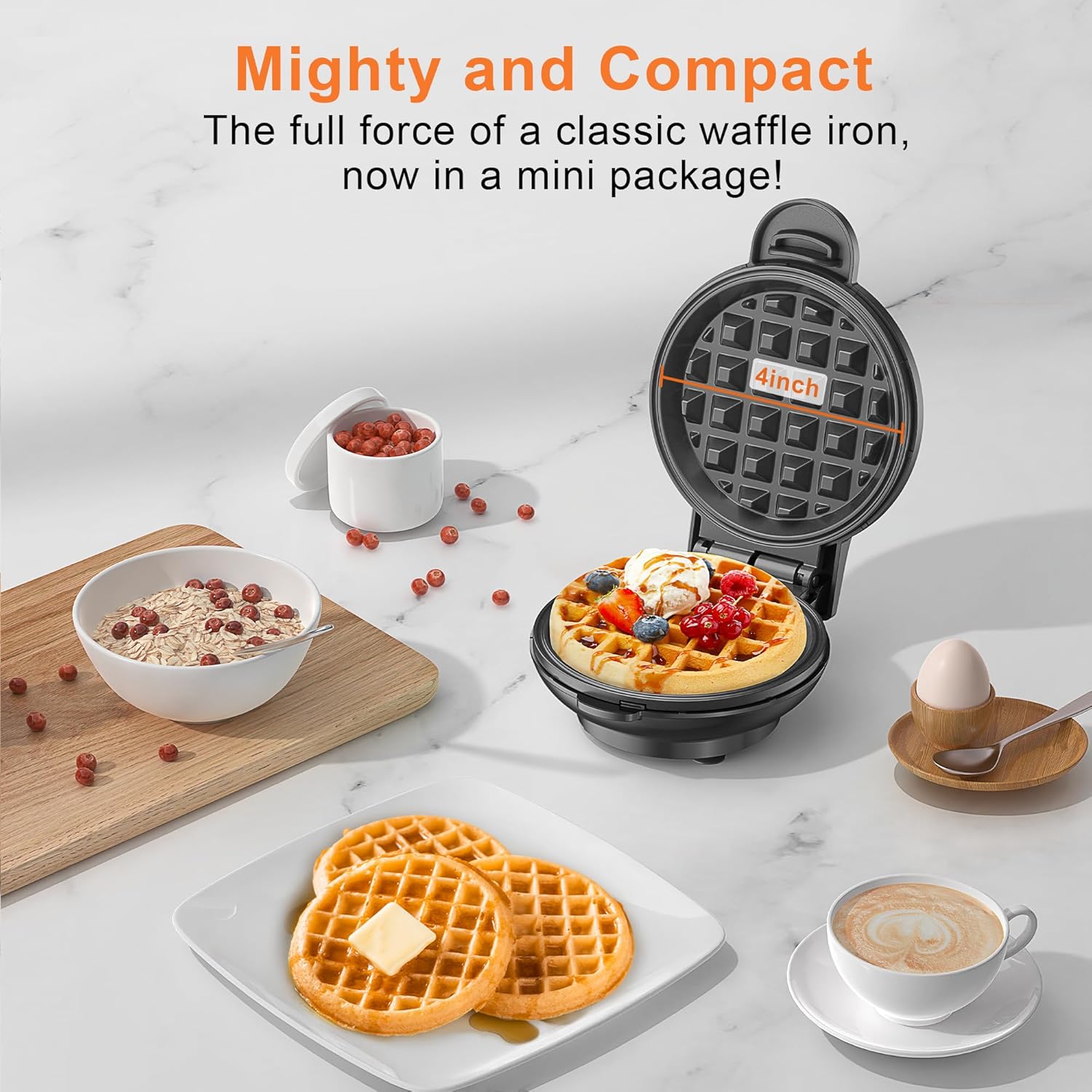 4 Inch, Mini Waffle Maker, Recipe Guide Included