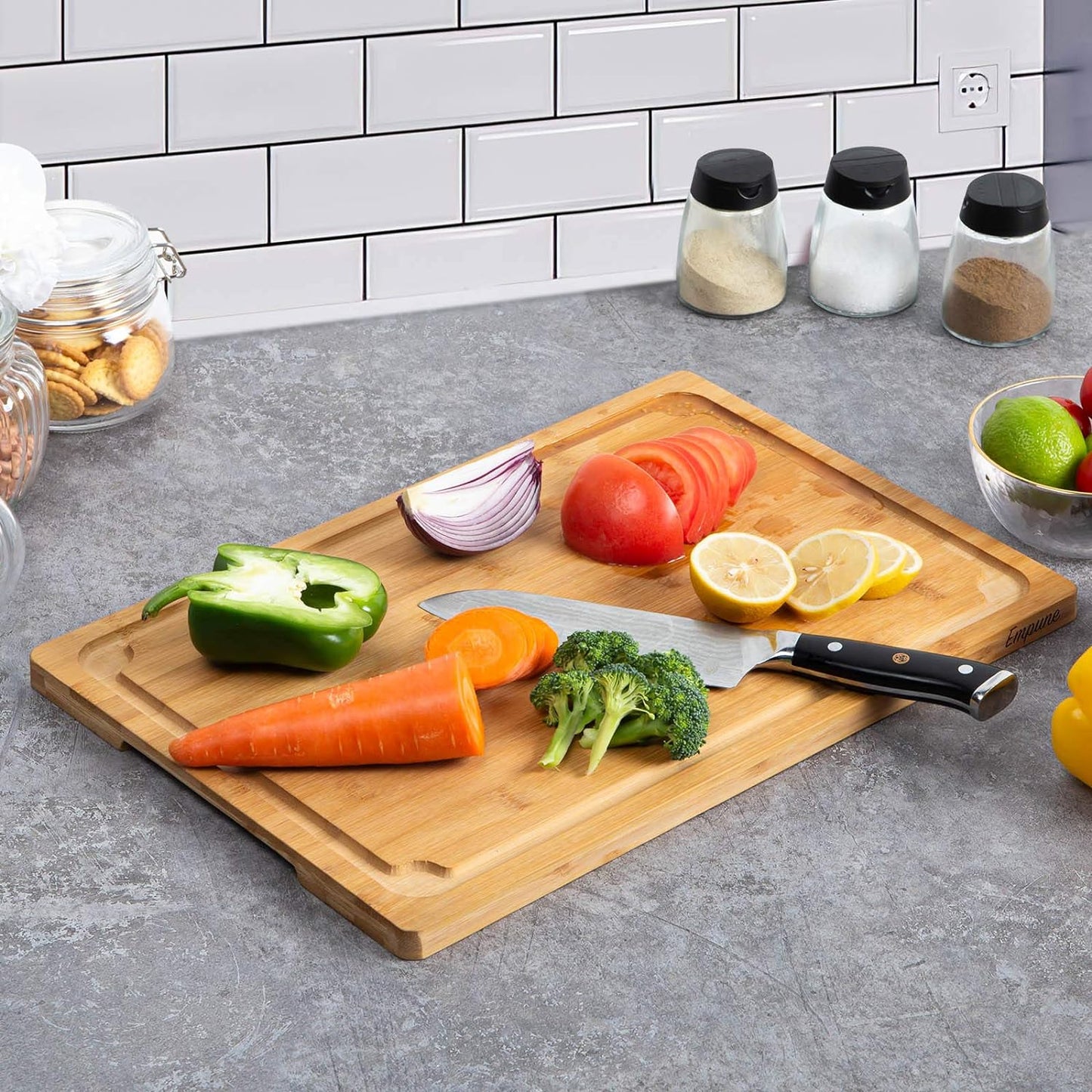 Extra Large Cutting Board, 17.6" Bamboo Cutting Boards for Kitchen with Juice Groove and Handles, Heavy Duty Serving Tray