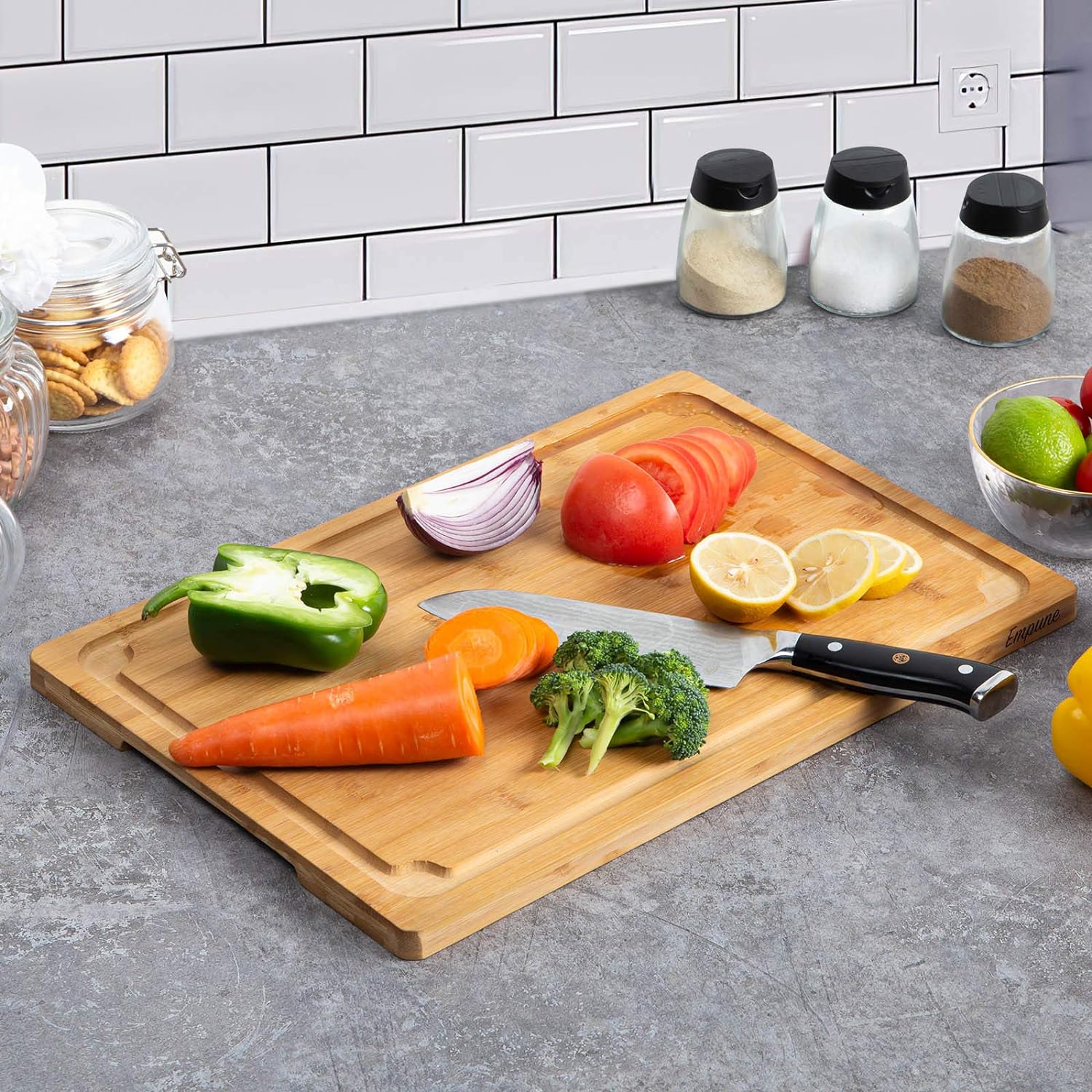 Extra Large Cutting Board, 17.6" Bamboo Cutting Boards for Kitchen with Juice Groove and Handles, Heavy Duty Serving Tray