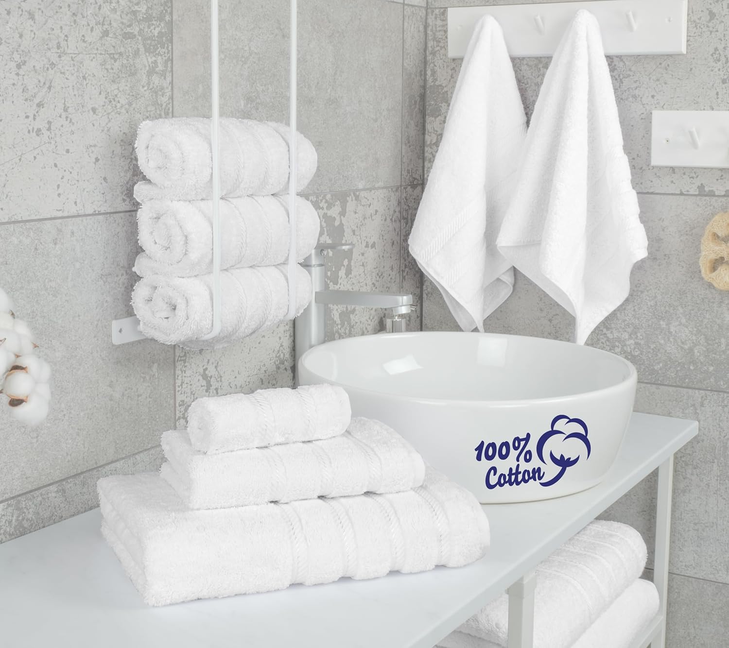 6 Piece Towel Set, 2 Bath Towels 2 Hand Towels 2 Washcloths, 100% Cotton Turkish Towels for Bathroom, White Towel Sets
