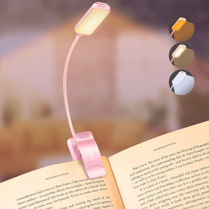 9 LED, Rechargeable, Small, Clip-On Book Light, 3 Color Temperatures, Stepless Dimming Brightness, 80 Hr Runtime