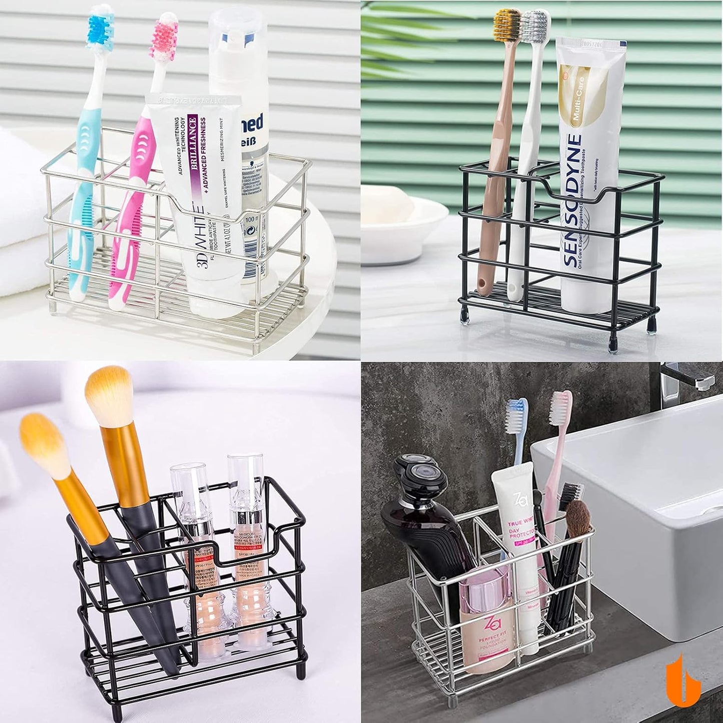 Stainless Steel Bathroom Toothbrush & Toothpaste Holder Bathroom Organizer