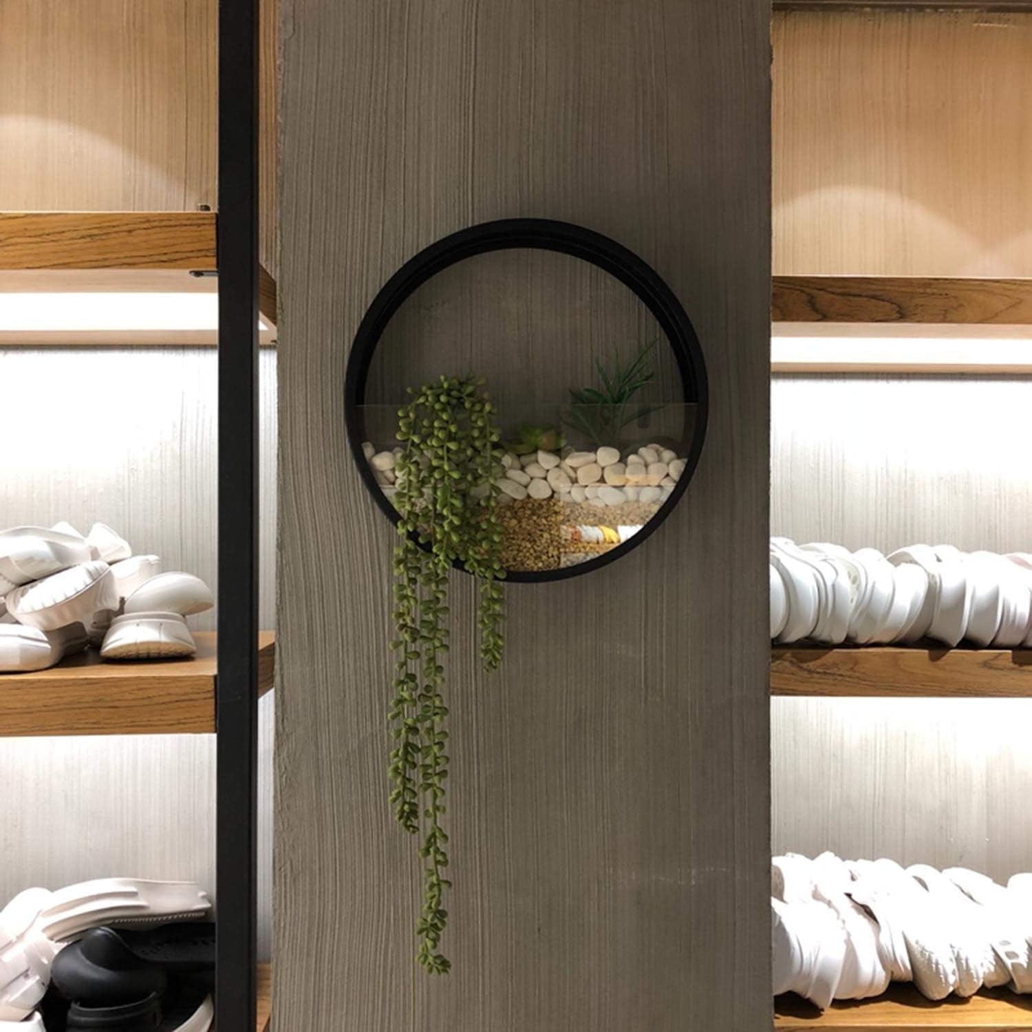 3 Pack Set Modern, Round, Glass Wall Planter (Black)