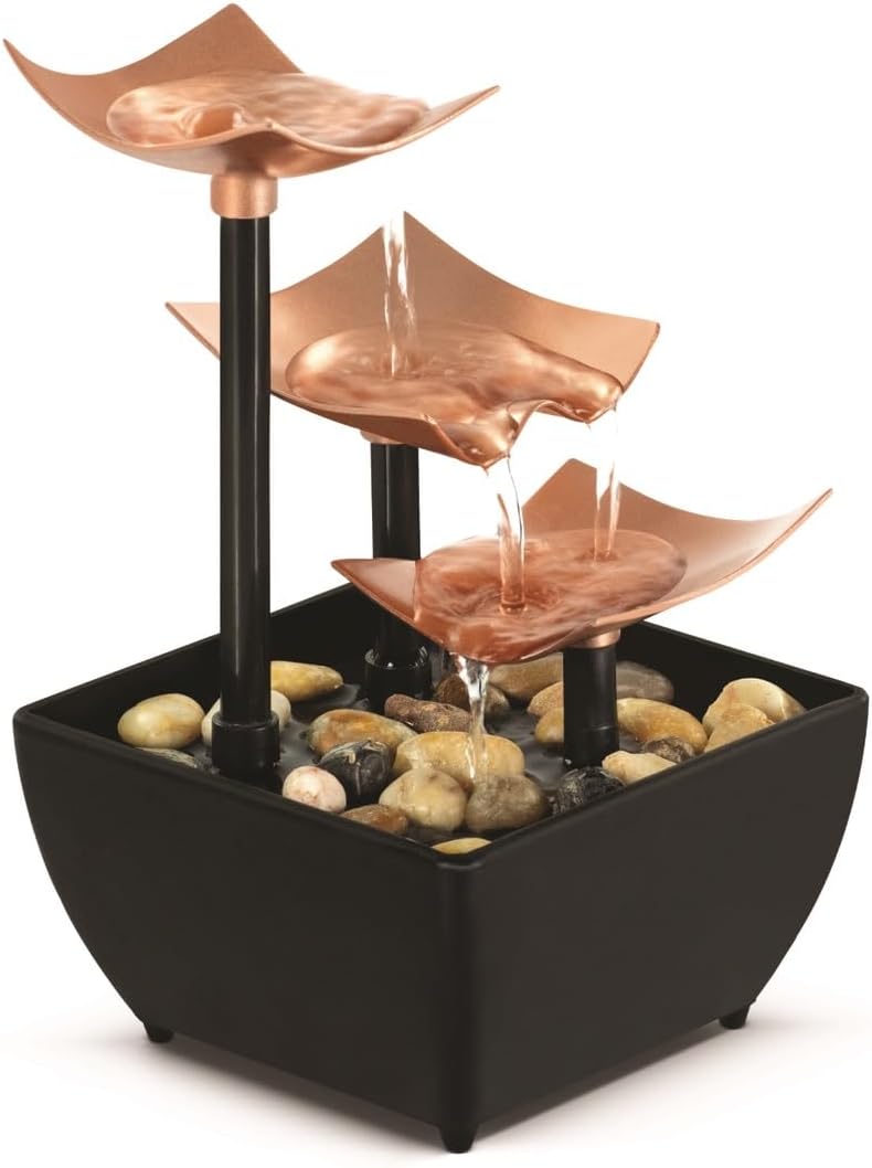 Tabletop Water Fountain, Home Décor Soothing Sound Machine - Automatic Pump, Deep Basin & Natural River Rocks. 8.25” Tall