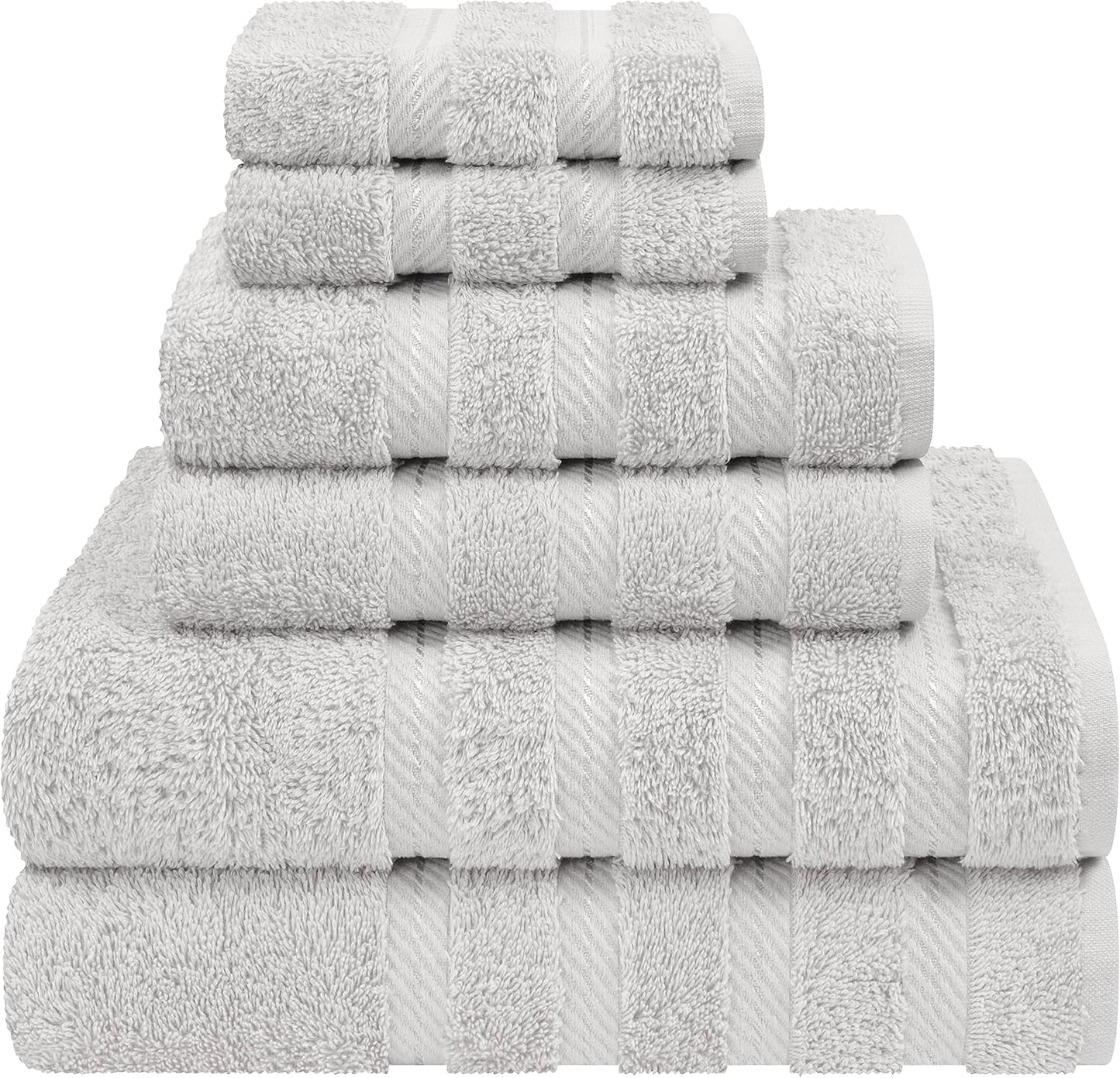 6 Piece Towel Set, 2 Bath Towels 2 Hand Towels 2 Washcloths, 100% Cotton Turkish Towels for Bathroom, White Towel Sets