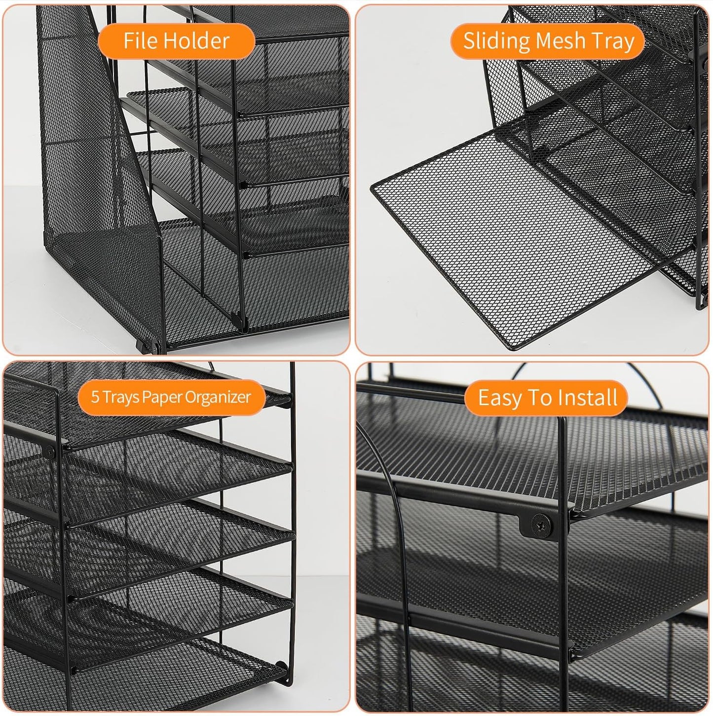 Desk Organizers and Accessories, 5-Tier Paper Letter Tray with File Holder