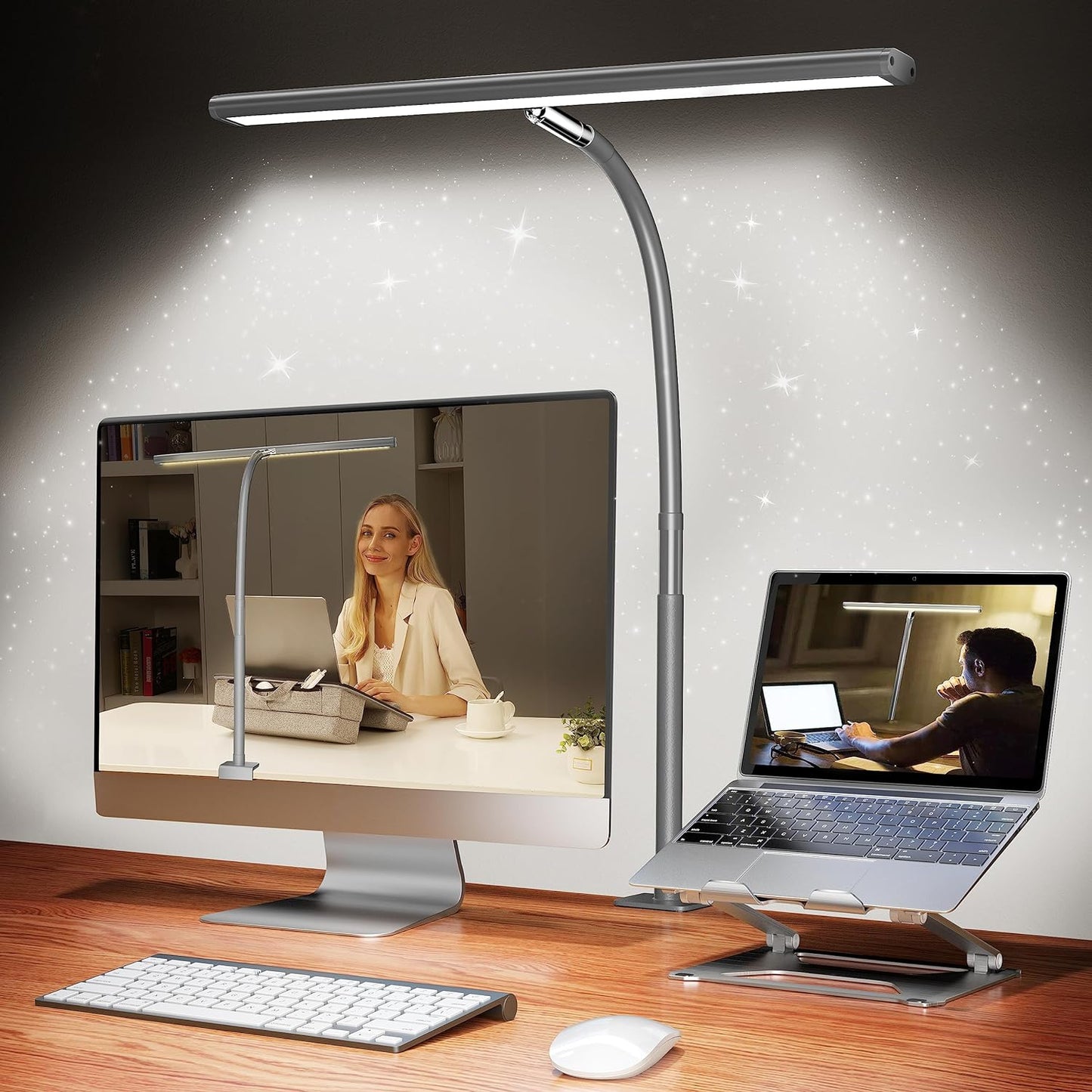 LED Desk Lamp , Eye-Caring with Stepless Dimming Adjustable Flexible Gooseneck, 10W USB Adapter with Clamp for Reading/Studying