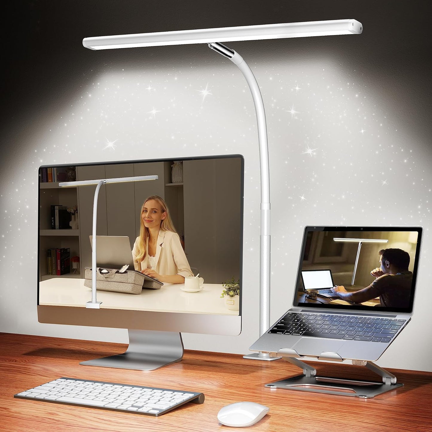 LED Desk Lamp , Eye-Caring with Stepless Dimming Adjustable Flexible Gooseneck, 10W USB Adapter with Clamp for Reading/Studying