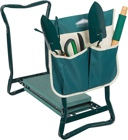 Folding Garden Kneeler Seat Portable Bench Stool with Soft Kneeling Foam Pad and Tool Pouch 