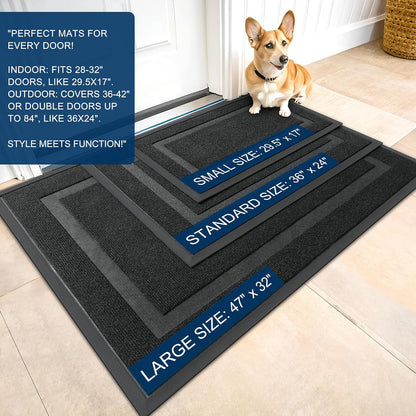 Front Door Mat Indoor/Outdoor Entrance, Waterproof All-Season, All-Weather Doormat, Sturdy Natural Rubber, Fade Resistant, Low Profile, Easy Clean, 29.5"X17"