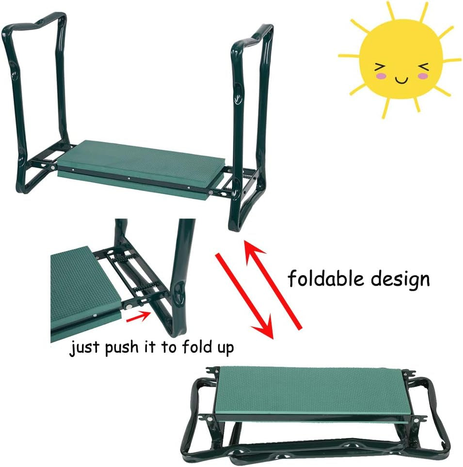Folding Garden Kneeler Seat Portable Bench Stool with Soft Kneeling Foam Pad and Tool Pouch 
