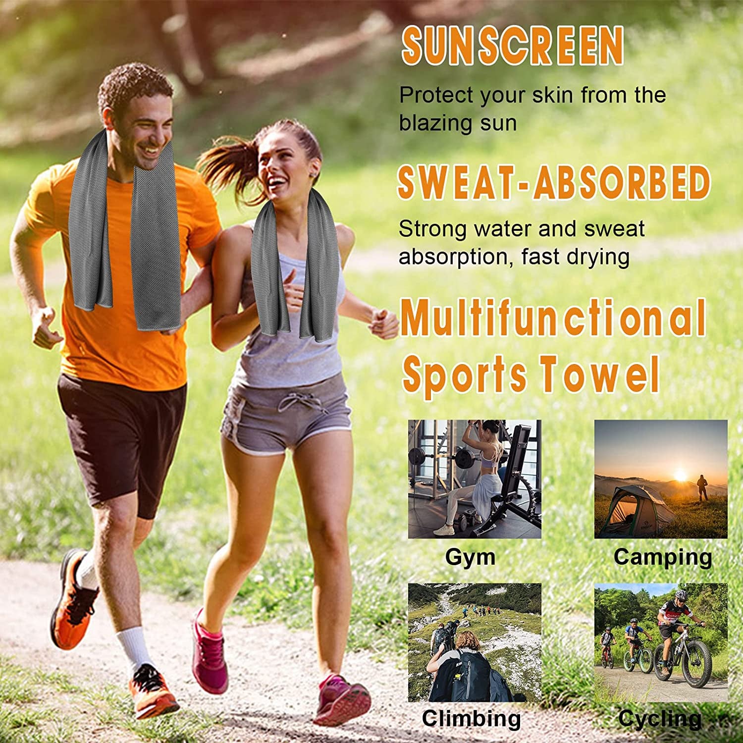 Cooling Towel 4 Pack, (40"X12") Soft, Breathable, for Hot Weather, etc.
