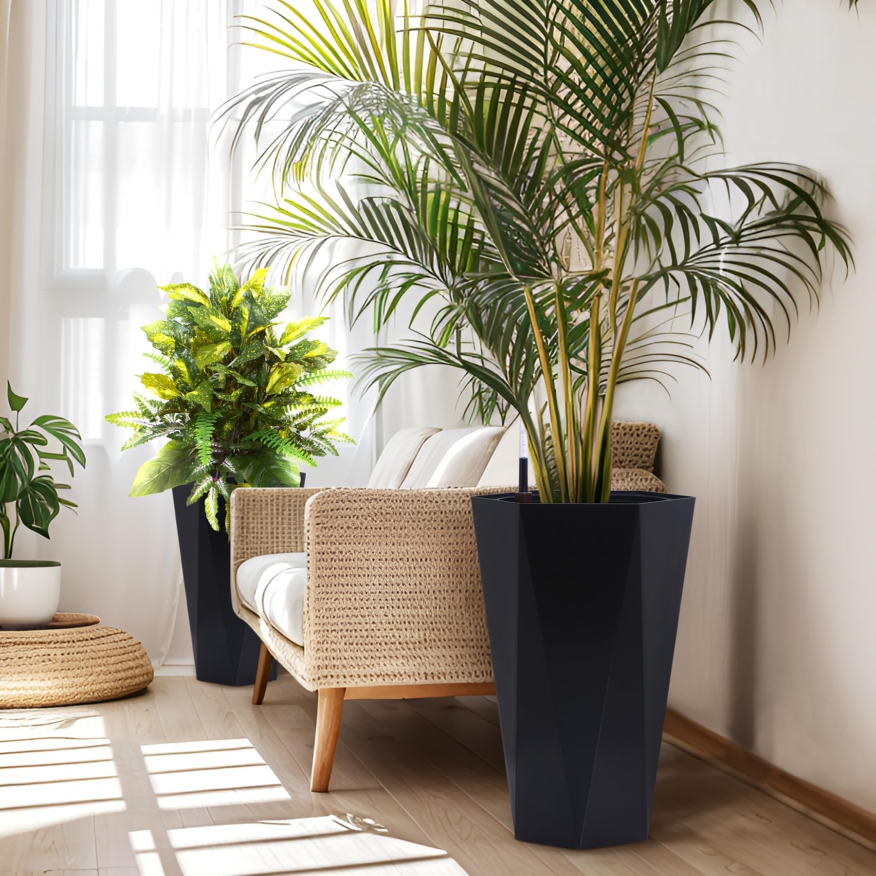 23" Tall Planters Set of 2, Planter Pots, High Front Porch Planter Pots with Drainage Holes