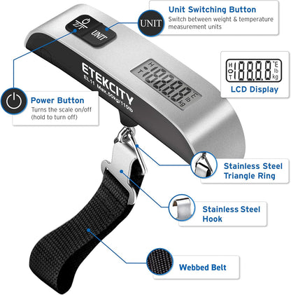 Digital Baggage Weight Scale with Hook, 110 Pounds, Battery Included