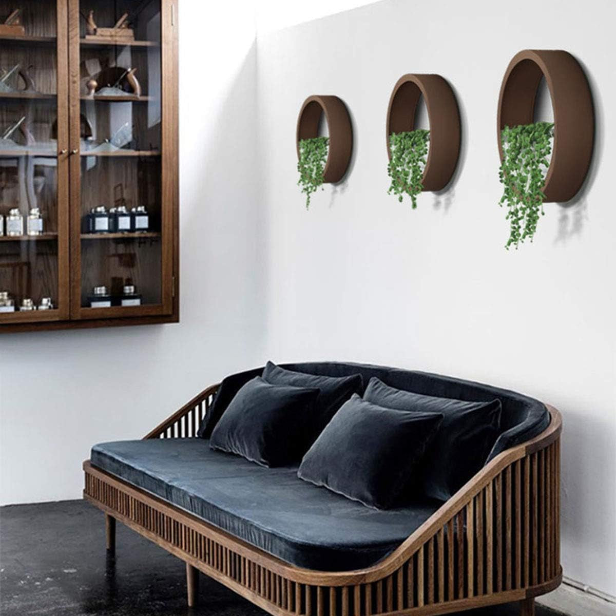 3 Pack Set Modern, Round, Glass Wall Planter (Black)